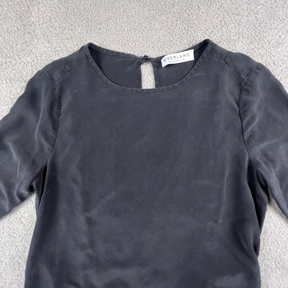 Everlane 100%‎ Silk Dress Womens XS Black Sandwashed Keyhole Back Minimalist - Picture 3 of 11